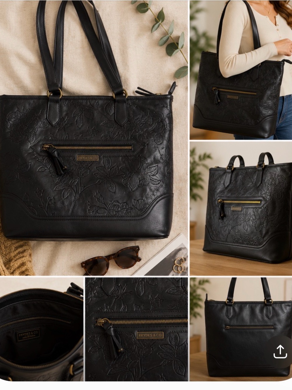 FRYE AND CO. Black Floral Embossed Tote